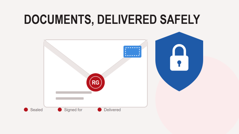 Illustration of a sealed document envelope beside a shield with a padlock