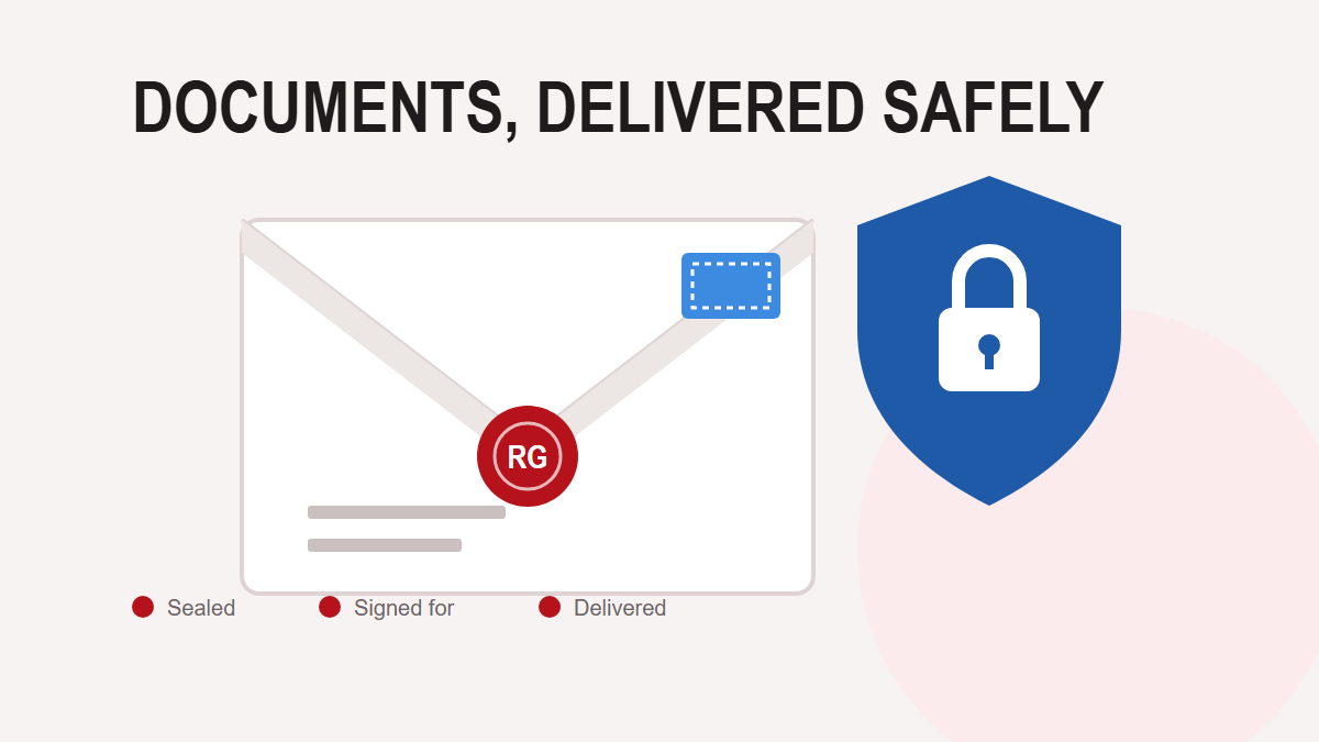 Illustration of a sealed document envelope beside a shield with a padlock